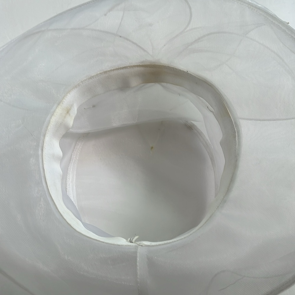 White Organza Women's Hat Sheer Elegant Bride Rhinestone Kentucky Derby - Picture 6 of 7
